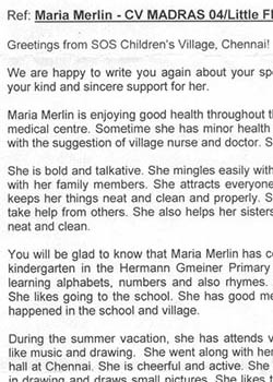 Letter with Maria's progress