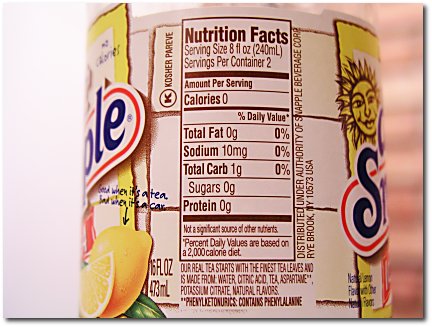 Diet snapple nutrient content.